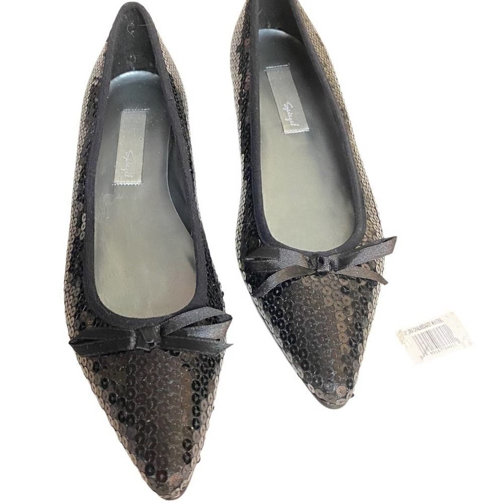 Vintage Spiegel Pointed Black Sequined Flats Size 8.5